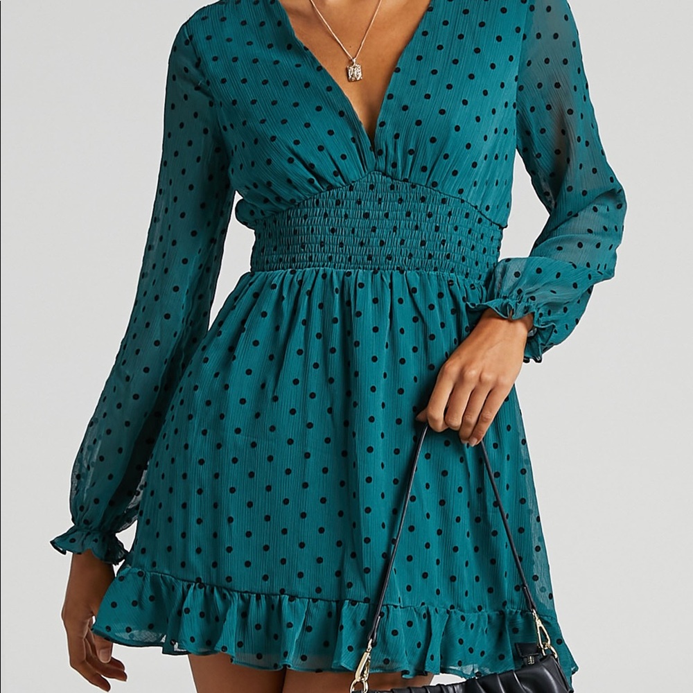 Showpo. Pretty As You Mini Dress Green Polka Dot
